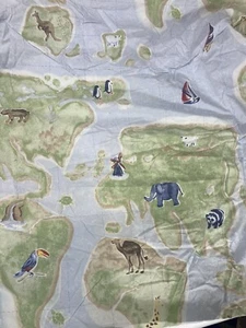 Pottery Barn Kids Blue MAP / Globe ANIMALS Ships Crib SHEET toddler bed EUC   - Picture 1 of 4