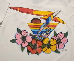 Vintage 1983 Le Tigre Windsurfer Floral 50/50 2-Sided Made in USA Medium Shirt - Picture 1 of 8