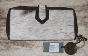"Bolsas Myra #3617 pelo, cuero 8"x1"x4" billetera "castaño" ~ paquetes ~ ranuras ~ cremallera ~ RFID ~ - Imagen 1 de 5