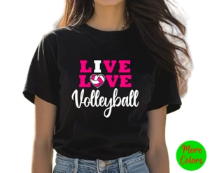 Black, Live Love Volleyball T-Shirt w/ bright design, Youth & Adult Unisex Sizes - Picture 1 of 13