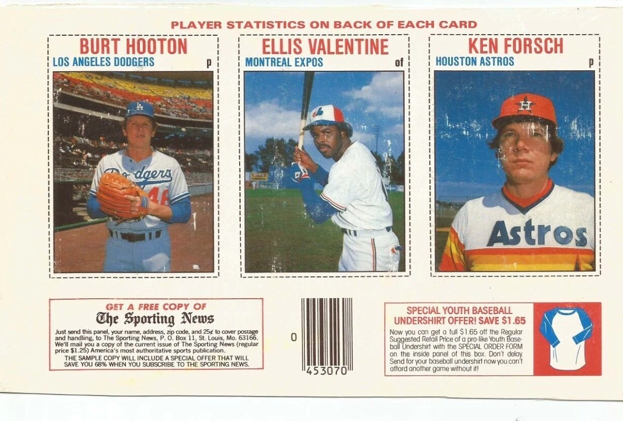 1979 Hostess Baseball Panel Ellis Valentine Burt Hooton Ken Forsch 49-50-51