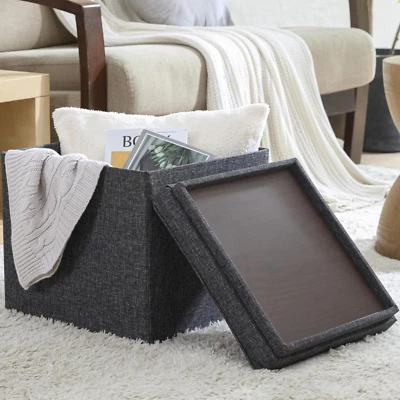 Square Storage Ottoman Linen Foldable Tufted Cube Storage Foot Rest Stool/Seat w - Image 1 of 4