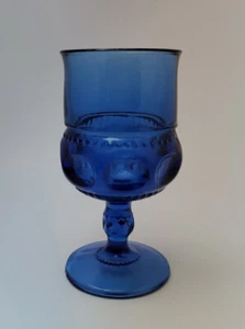 Calice 6" Vintage Tiara Indiana Vetro Blu Cobalto Corona Re Impronta Pollice - Foto 1 di 9