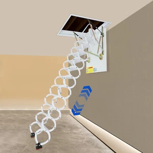 12 Steps Attic Ladder, Wall-Mounted Folding Stairs,Pull Down Attic Stairs - Picture 1 of 18