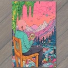 4x6'' Man Bald Figure with Coffee Surreal Nature Scene Vibrant Colors Relax