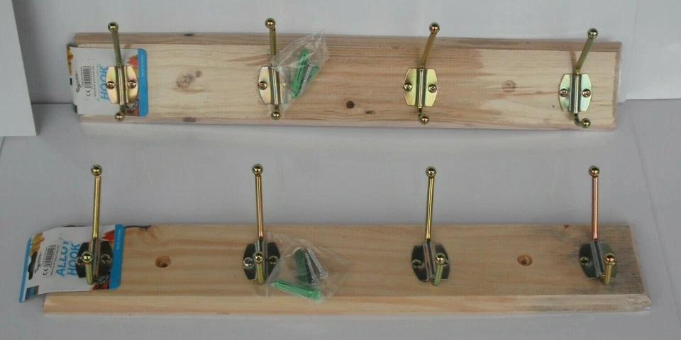 2 x 4 Hook Pine Coat Rack Door /Wall Mount Hat Rack Wooden Hook Coat Hanger - Image 1 of 1