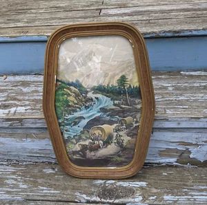 VTG W.A. Carson Lithograph Print Convex Bubble Frame Western Wagon Train - Picture 1 of 20