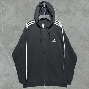 adidas Essentials Fleece 3-Stripes Full-Zip Hoodie Men's XLT Black Track Top - Picture 1 of 2