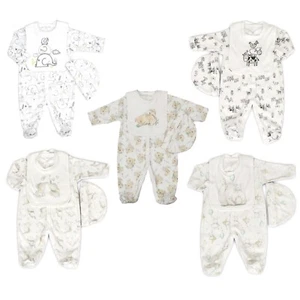 Baby Boy Girl Clothes Layette Gift Set Neutral Sleepsuit Hat Bib Starter Outfit - Picture 1 of 37