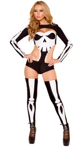 J Valentine The Punisher White Skull Black LS Bodysuit Costume CC222 ~ SALE - Picture 1 of 3