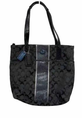 Coach Signature Black Python Stripe Tote Shoulder Canvas Handbag H1360-F25706 - Image 1 of 4