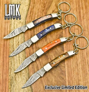 LMK Keyring Twist Damascus Hard Wood Steel Guard Lot of 4 Tactical Outdoor Gift - Picture 1 of 8