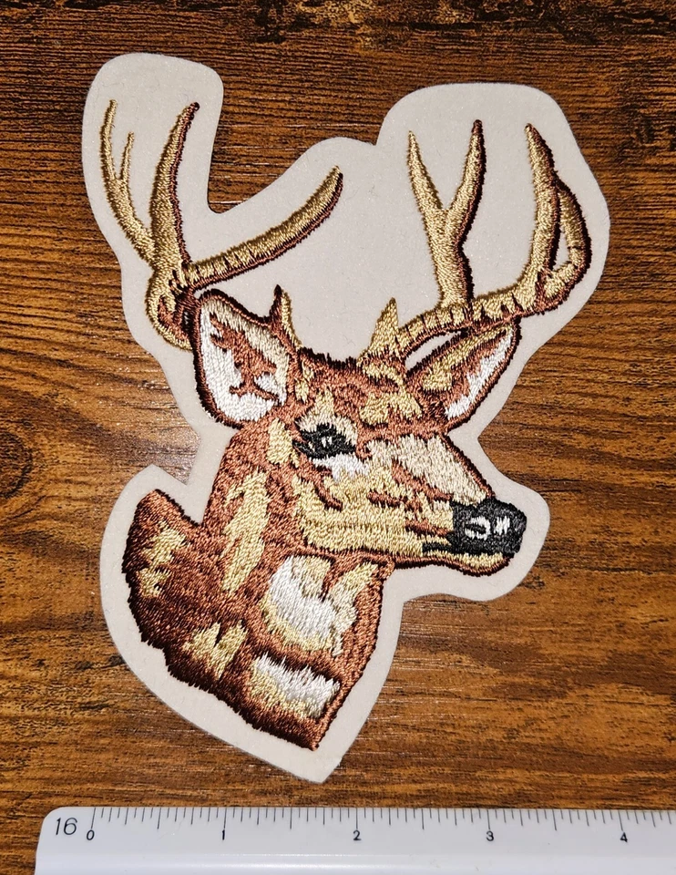 Hunting Large Vintage Embroidered on Felt Sew On Buck Deer Head Patch - Image 1 of 1
