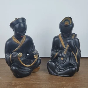 Vintage 50s Pair of American Art Industries Chalkware Asian Figure Statues - Picture 1 of 11