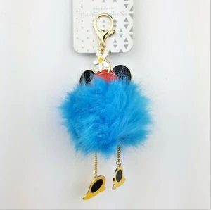 Disney Minnie Mouse Blue Fuzzy Pom Pom Dangle Bag Charm with Lobster Claw Clasp - Picture 1 of 3