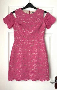 Oasis Lace Shift Dress Pink Shortsleeve Knee Length Woman Occasionwear Size 10 - Picture 1 of 15