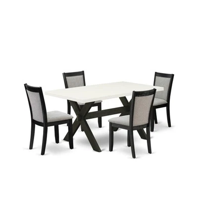 X626MZ606-5 5 Piece Table Set - A Linen White Dining Table with 4 Shitake... - Image 1 of 4