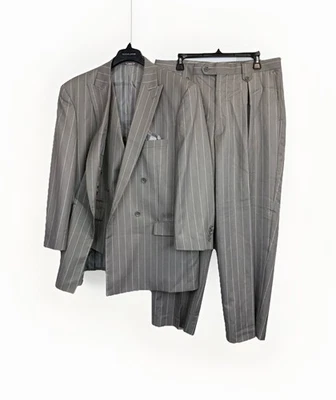 Caravelli Men’s 3 Pc Gray Pinstripe Suit Mens 42R Blazer Vest 36X30 Pleated Pant - Image 1 of 4