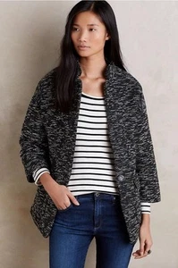 Chaqueta Anthropologie Elevenses Minka Tweed Talla XS Negra Blanca Bolsillos Tejidos Nueva - Imagen 1 de 9