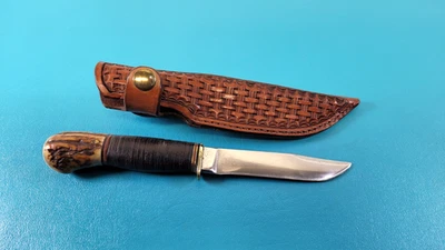 Винтажный мрамор кожи олень охотничий нож Gladstone Mich мрамор + ножны TR631 - Изображение 1 из 4