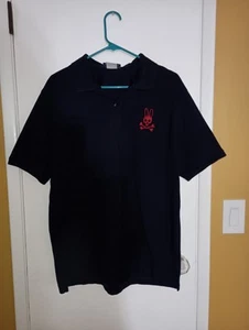 Psycho Bunny Navy Blue Red Embroidered Cotton Bunny Logo Polo Shirt Size 8 - Picture 1 of 9