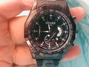 Oruss - Herrenuhr Quarzuhrwerk - schwarzes Zifferblatt / schwarzes Band - neu mit Box - Bild 1 von 4