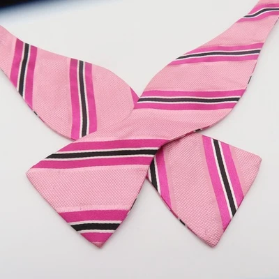 Nicole Miller Bow Tie Pink Black Striped 2.25" Wide Self Tie Silk - Image 1 of 4