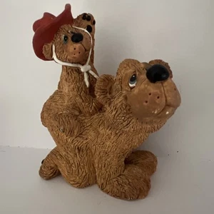 Li'l Luvables Russ cowboy brown bear cub riding dad collectible figurine # 13914 - Picture 1 of 6