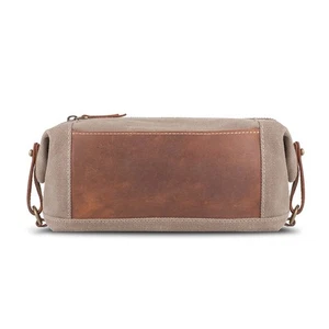 Bolsa de Aseo Cuero Genuino y Lona Bolsa de Aseo de Viaje Kit Dopp - Unisex - Imagen 1 de 8