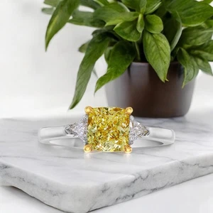 Fancy Vivid Yellow Diamond Ring 1.80 Ct IGI Lab Grown Solid 14K Multi Tone Gold - Picture 1 of 12