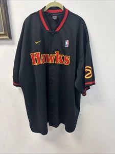 Nike Atlanta Hawks Shirt Mens 2XL Black NBA Basketball Button Jersey Red Yellow - Picture 1 of 9