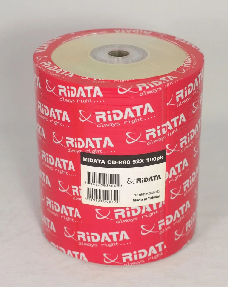 100 New Ridata CD-R 52x 80 Minute Blank Discs - Image 1 of 1