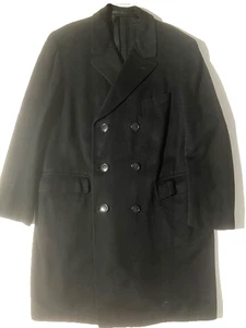 Vintage 60s Mens Black Cashmere Double Breasted Peak Lapel Coat sz - Picture 1 of 5
