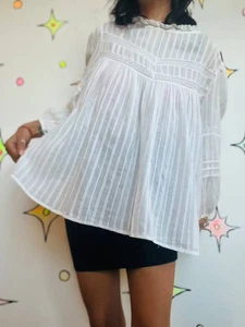 Boho Bauern Bluse Top Baumwolle Cottagecore Grungefairy Victorian Rüschen Spitze L - Bild 1 von 8