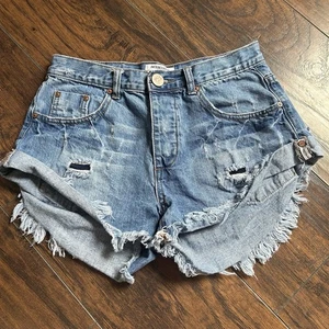 One Teaspoon Shorts Women Size 26 Denim Distressed Button Fly Cutoffs - Picture 1 of 12