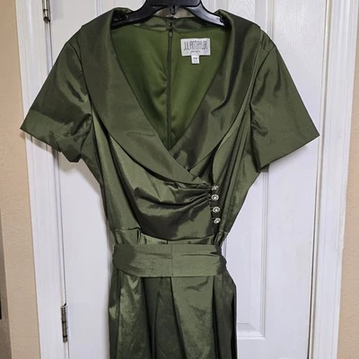 Julian Taylor Holiday Cocktail Party Belted Dress women’s 16W green jeweled zip - Image 1 of 4