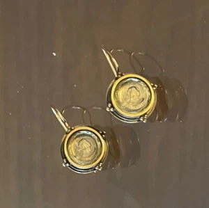 Vintage Extasia Signed Cameo Intaglio Glass French Wire Earrings Victorian - Picture 1 of 7