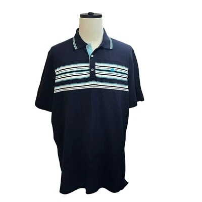 Banana Republic Polo 衫男式 2XLT 海军蓝条纹短袖高尔夫性能 — 第 1/3 张图片