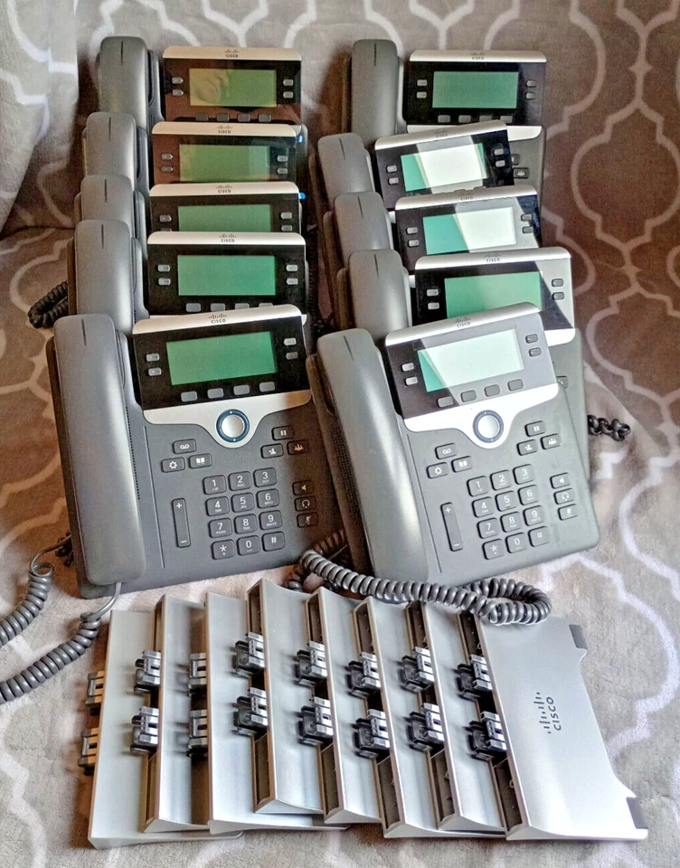 LOTE 10 teléfonos IP de oficina Cisco CP-7841 con teléfonos y soportes (2 son soportes metálicos) Foto 1 de 4