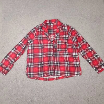 Camisa ROSA Victoria's Secret para mujer mediana roja a cuadros abotonada pijama top Foto 1 de 4