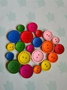 Stitch Effect Round Wooden Buttons, 15, 20 & 25mm, Crafts, Sewing UK Seller - Picture 1 of 8