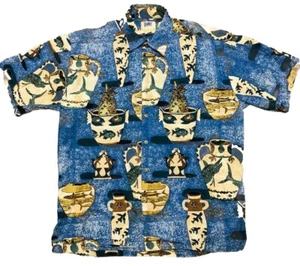 Camicia vintage Avi Kahala uomo M blu ceramica ananas pesce tartarughe fatta a mano Hawaii - Foto 1 di 7
