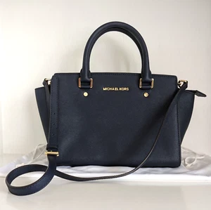 Michael Kors Selma Medium Navy Leather Satchel NWT - Picture 1 of 11