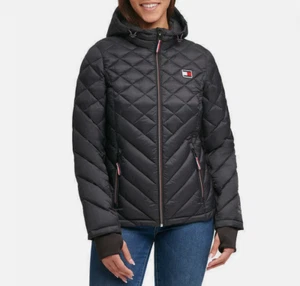 Tommy Hilfiger WOMEN'S PUFFER WITH HOOD Jacket (BLACK XL)GENTLY USED - Picture 1 of 7