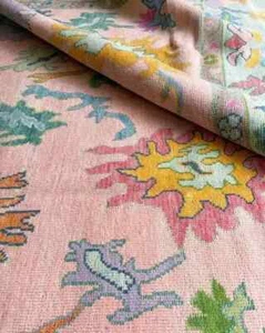 Hand Knotted Pink Turkish Area Rug Oushak Turkish Designer Living Room Carpet - Picture 1 of 5