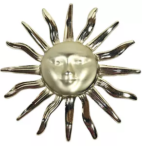 OAJC Sun Face Ray Brooch Pin Celestial Sunshine Gold Tone 2 Inches Vintage - Picture 1 of 7