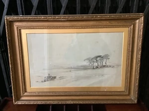 Gerahmte viktorianische Landschaft Bleistift und Waschung - Bild 1 von 4