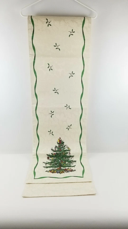 SPODE Christmas Tree Ivory Table Runner 88 Inches x 13 3/4 Inches Read Descrip. - Image 1 of 4