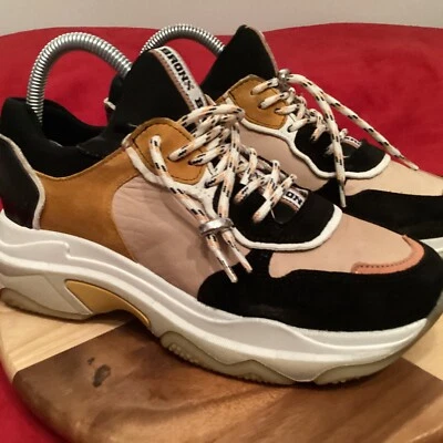 Womens Bronx Baisley Low Top trainers,Leather,Black/Taupe,UK-5(eur-38),VGC. — 第 1/4 张图片