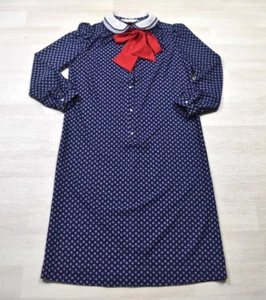 60s JC Penney Midi Shirt Dress Sheath Long Sleeve Pussy Bow Nautical Pinup VTG - Picture 1 of 7